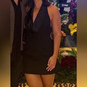 Lulus Perfected Finesse Black Cowl Halter A-Line Mini Dress